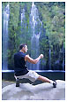 man in front of Mossbrae Falls